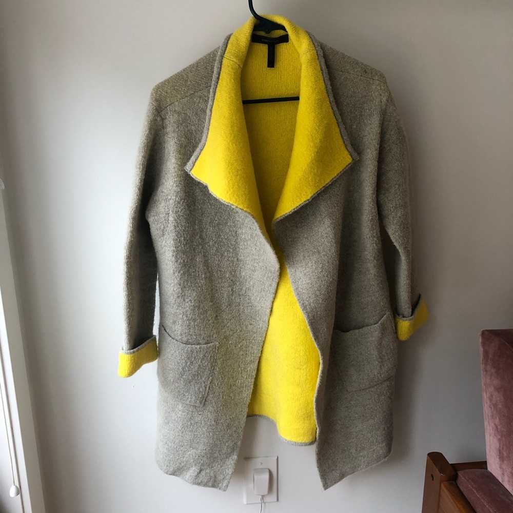 BCBGMAXAZRIA neon yellow and grey two tone sweater/cardigan